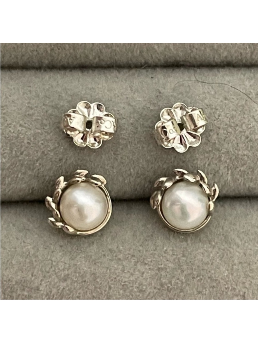 Tiffany silver olive leaf pearl earrings - Picture 3 of 9